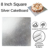 1 Board - 8" Square Silver Double Thick Cards Cake Board